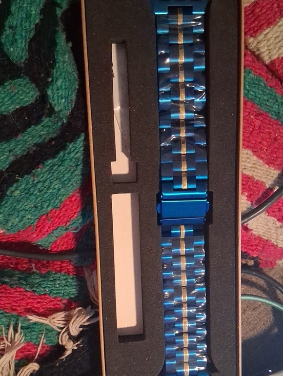 Other - Blue & Gold Stainless Steel Watch Band - Solid Link Clasp